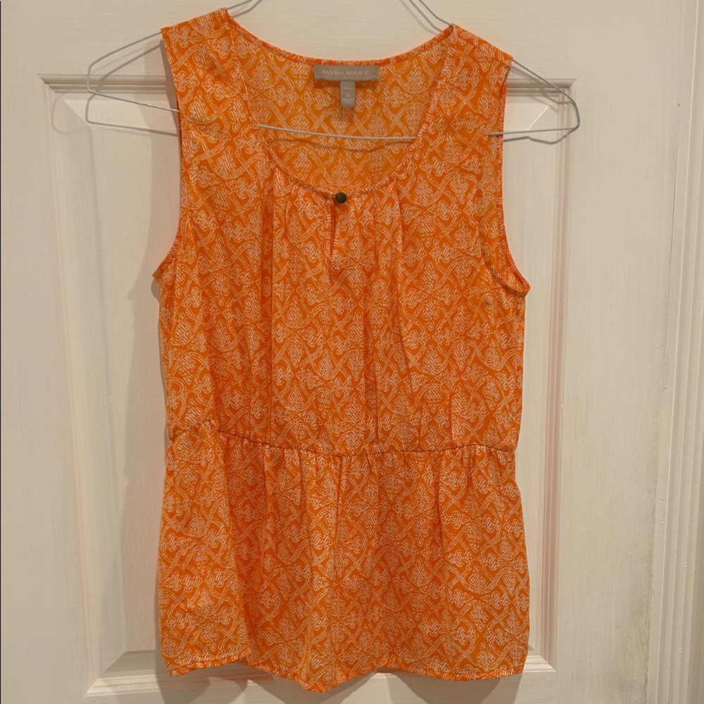 Banana Republic Orange and White Sleeveless Blouse, small